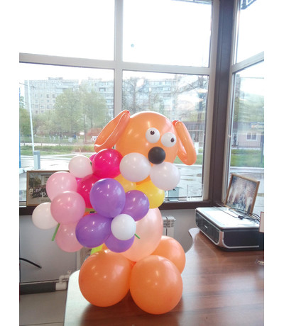 Собачка с цветами из воздушных шаров