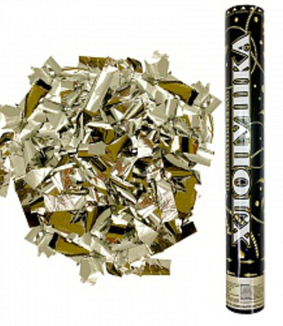 Пневмохлопушка 40 см Металлизированное конфетти Золото